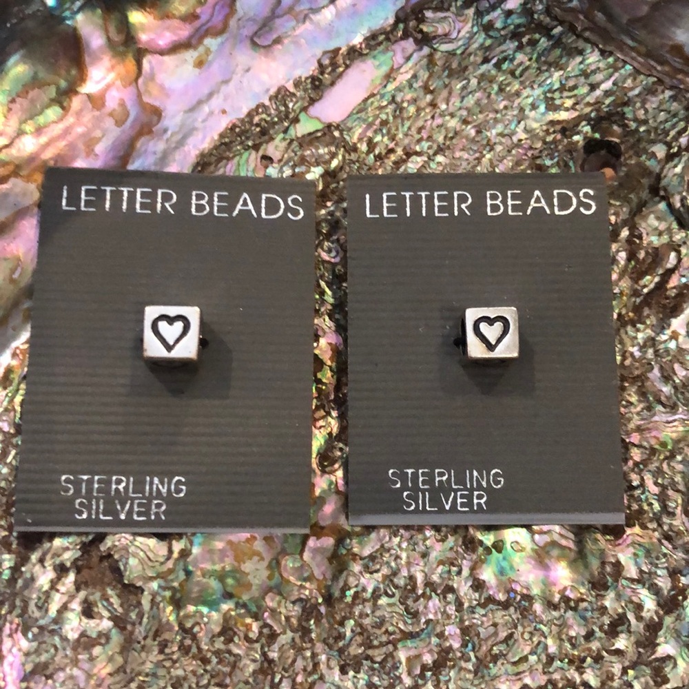 2 Sterling Silver Heart letter beads slide